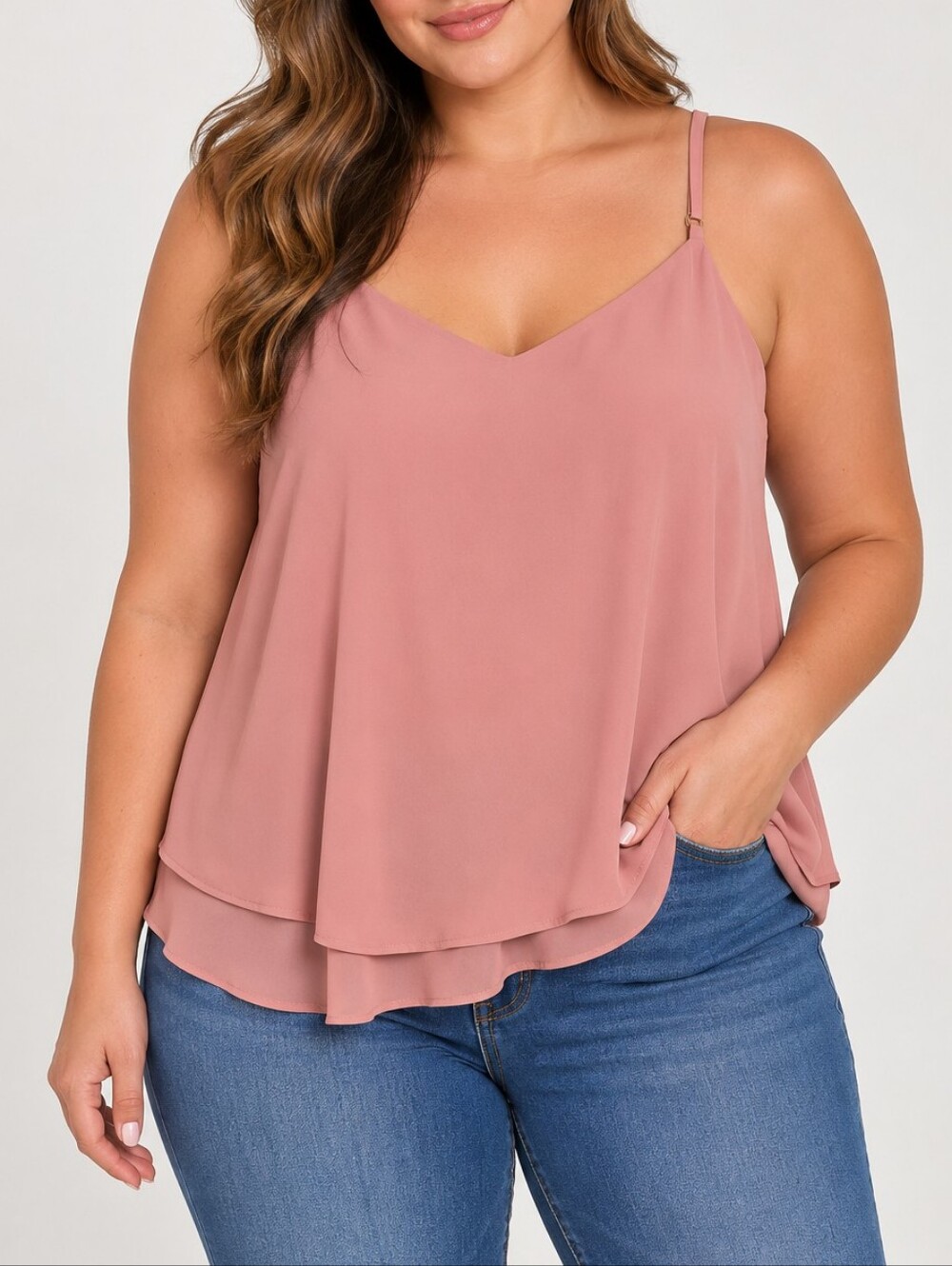 TORRID Women’s Dusty Rose Layered Chiffon Cami Tank Top Size 2